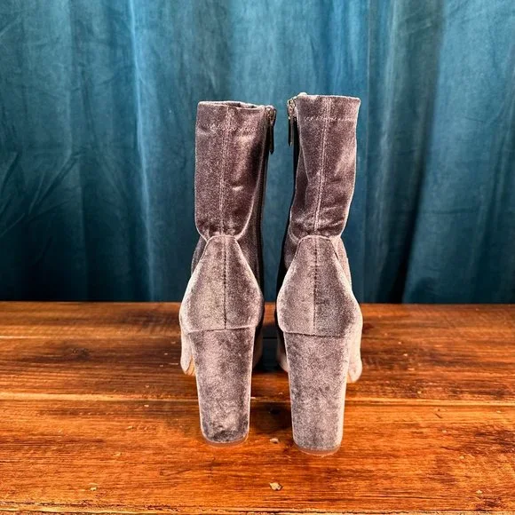 Sam Edelman Calexa Velvet Mid Calf Sock Heeled Bootie Gray - Picture 7 of 11